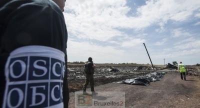 Les observateurs de l'OSCE sur le site du crash du MH17 (crédit : OSCE)